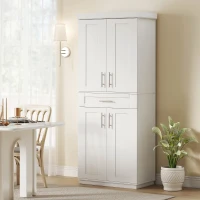 HOMCOM Modern Kitchen Pantry Freestanding Cabinet Cupboard with Doors and Drawer, Adjustable Shelving, White(m-10)
