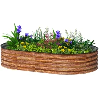 Outsunny 5' x 3' x 1' Large Outdoor Planter Box, Galvanized Raised Garden Bed with Metal Plant Stake, Brown Wood Effect(m-2)