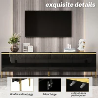 Modern High-Gloss TV Stand with Built-In Cable Management, Metal Legged TV Cabinet with Easy-Clean Surface, 67'' L x 15'' W x 19.5'' H, Black(m-5)