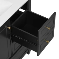 Spacious Bathroom Vanity with 3 Drawers and One-Door Cabinet, Freestanding Cabinet for Small Bathrooms, 36" L x 18.5" W x 33.5" H, Black(m-11)