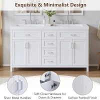 Double Sink Bathroom Vanity with Integrated Resin Sinks, 4-Drawer Storage Vanity for Modern Bathrooms, 59'' L x 19.5'' W x 33.5'' H, White(m-6)