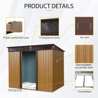 8ft x 6ft Outdoor Metal Storage Shed with Lockable Sliding Doors, Peaked Roof Metal House for Garden Tools, 93.5'' L x 68.5'' W x 77'' H, Coffee(m-4)