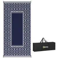 Outsunny 9' x 18' Outdoor RV Rug, Reversible Patio Floor Mat with Carry Bag, Gourd Border, Blue and White(m-9)