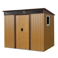 Outdoor Metal Storage Shed with Vents and Metal Foundation Frame, Spacious Weatherproof Steel Tool Room with Window, 93.5'' L x 68.5'' W x 77'' H, Coffee(m-2)