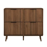 Modern Shoe Cabinet with Solid Tapered Wood Legs, Walnut Shoe Organizer with Double-Tier Storage, 41.5'' L x 9.5'' W x 36'' H, Walnut(m-2)