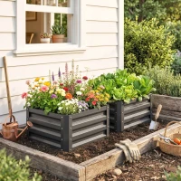 Outsunny 2pc 23.5" Elevated Herb & Vegetable Planting Box Kit w/ Versatile Uses, Dark Gray(m-9)