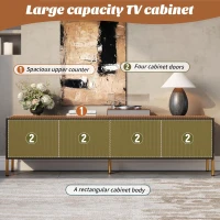 Modern TV Cabinet with Spacious Fully Enclosed Media Storage, Handle-Free 4-Door TV Stand with Slim Metal Legs, 70.5'' L x 14'' W x 21'' H, Black(m-5)