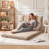 HOMCOM Convertible Floor Sofa Chair, Folding Couch Bed, Guest Chaise Lounge with 2 Pillows, Adjustable Backrest and Headrest, 40.25" L, Beige(m-8)