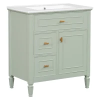 Spacious Vanity with Tip-Out Top Drawer and 2 Left-Side Drawers, Ideal Cabinet for Small-To-Medium Bathrooms, 30" L x 18.5" W x 33.5" H, Green(m-14)