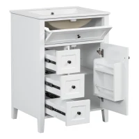 Sleek Bathroom Vanity with Tip-Out Top Drawer and 3 Pull-Out Drawers, Stylish Cabinet with Freestanding Design, 24" L x 18.5" W x 34" H, White(m-13)