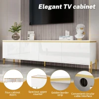 Modern High-Gloss TV Stand with Built-In Cable Management, Metal Legged TV Cabinet with Easy-Clean Surface, 67'' L x 15'' W x 19.5'' H, White(m-4)