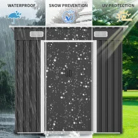 6x4ft Metal Shed with Ventilation Grilles and Sturdy Threshold, Galvanized Steel Outdoor Storage with Sliding Double Doors,77'' L x 48'' W x 71'' H, Black(m-6)