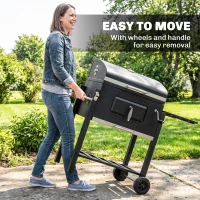 Outsunny Charcoal BBQ Grill and Smoker Combo Outdoor Portable Trolley Camping Picnic Backyard with Side Shelf, Black(m-7)