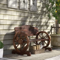 Outsunny Wooden Outdoor Bench, Garden Patio Loveseat with Wagon Wheel Armrests, 528LBS Capacity, Carbonized(m-7)