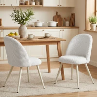 HOMCOM Dining Chairs Velvet Fabric Upholstered Kitchen Chairs Metal Legs Set of 2, Dining Room, Home, White(m-1)