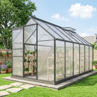 Outsunny 6' x 12' x 6.5' Polycarbonate Greenhouse, Walk-in Green House with Aluminum Frame Adjustable Roof Vent Galvanized Base Sliding Door Rain Gutter for Outdoor Garden, Grey(m-1)