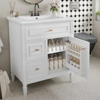 Spacious Vanity with Tip-Out Top Drawer and 2 Left-Side Drawers, Ideal Cabinet for Small-To-Medium Bathrooms, 30" L x 18.5" W x 33.5" H, White(m-9)