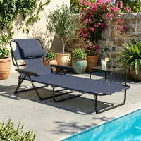 Outsunny Folding Lounge Chair w/ Reclining Back, Navy Blue(m-10)