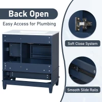 Stylish Bathroom Vanity with Easy-Clean Ceramic Sink and 3 Pre-Drilled Holes, Ideal Cabinet for Modern Bathrooms, 30" L x 18.5" W x 33.5" H, Blue(m-8)
