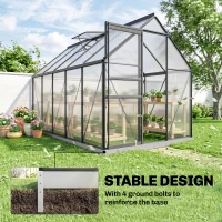 Outsunny 6' x 12' x 6.5' Polycarbonate Greenhouse, Walk-in Green House with Aluminum Frame Adjustable Roof Vent Galvanized Base Sliding Door Rain Gutter for Outdoor Garden, Grey(m-6)