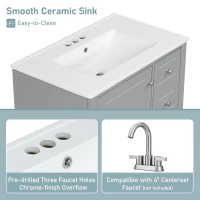 Stylish Bathroom Vanity with Easy-Clean Ceramic Sink and 3 Pre-Drilled Holes, Ideal Cabinet for Modern Bathrooms, 30" L x 18.5" W x 33.5" H, Gray(m-9)