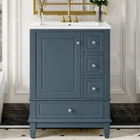 Spacious Bathroom Vanity with 3 Drawers and One-Door Cabinet, Freestanding Cabinet for Small Bathrooms, 24" L x 18.5" W x 34" H, Blue Gray(m-9)