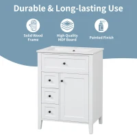Sleek Bathroom Vanity with Tip-Out Top Drawer and 3 Pull-Out Drawers, Stylish Cabinet with Freestanding Design, 24" L x 18.5" W x 34" H, White(m-5)