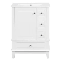 Spacious Bathroom Vanity with 3 Drawers and One-Door Cabinet, Freestanding Cabinet for Small Bathrooms, 24" L x 18.5" W x 34" H, White(m-2)