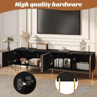 Modern TV Cabinet with Spacious Fully Enclosed Media Storage, Handle-Free 4-Door TV Stand with Slim Metal Legs, 70.5'' L x 14'' W x 21'' H, Black(m-4)