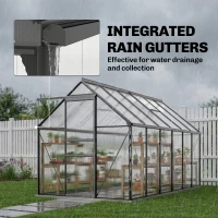 Outsunny 6' x 12' x 6.5' Polycarbonate Greenhouse, Walk-in Green House with Aluminum Frame Adjustable Roof Vent Galvanized Base Sliding Door Rain Gutter for Outdoor Garden, Grey(m-7)