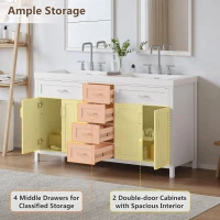 Double Sink Bathroom Vanity with Integrated Resin Sinks, 4-Drawer Storage Vanity for Modern Bathrooms, 59'' L x 19.5'' W x 33.5'' H, White(m-7)
