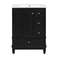 Spacious Bathroom Vanity with 3 Drawers and One-Door Cabinet, Freestanding Cabinet for Small Bathrooms, 24" L x 18.5" W x 34" H, Black(m-2)
