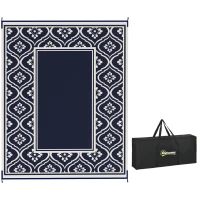 Outsunny 8' x 10' Outdoor RV Rug, Reversible Patio Floor Mat with Carry Bag, Gourd Border, Blue and White(m-9)