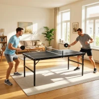 Soozier Mini Folding Table Tennis Table with Aluminium Frame, Portable Outdoor Ping Pong Table with Net for Indoor Outdoor Garden Camping, Black(m-6)