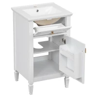 Functional Bathroom Vanity with Ceramic Sink and Tip-Out Top Drawer, Perfect Cabinet for Compact Bathrooms, 20" L x 18.5" W x 33.5" H, White(m-15)