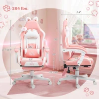 HOMCOM Cute Racing Gamer Chair, Faux Leather Gaming Chair with Footrest, Headrest and Lumbar Support, Pink(m-3)