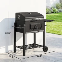 Outsunny Charcoal BBQ Grill and Smoker Combo Outdoor Portable Trolley Camping Picnic Backyard with Side Shelf, Black(m-3)