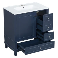 Stylish Bathroom Vanity with Easy-Clean Ceramic Sink and 3 Pre-Drilled Holes, Ideal Cabinet for Modern Bathrooms, 30" L x 18.5" W x 33.5" H, Blue(m-14)