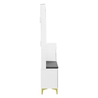 Coat Rack and Shoe Bench Set with Cushioned Seat and Adjustable Shelves, Entry Storage Unit with Wave-Panel Doors, 21.5'' L x 14'' W x 68.5'' H, White(m-12)