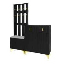 Functional Wardrobe Set with Multiple Compartments, Ideal Storage Unit for Hallways and Mudrooms, 21.5" L x 13.5" W x 68.5" H, Black(m-2)