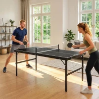 Soozier Mini Folding Table Tennis Table with Aluminium Frame, Portable Outdoor Ping Pong Table with Net for Indoor Outdoor Garden Camping, Black(m-1)