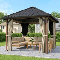 Outsunny 10' x 10' Hardtop Gazebo with Galvanized Steel Roof, Permanent Garden Gazebo with Netting and Curtains(m-9)