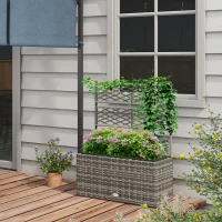 Outsunny Wicker Raised Garden Bed with Trellis, 42" Tall Outdoor Planter Box, Mixed Grey(m-8)