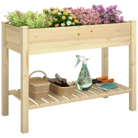 Outsunny Elevated Planter Box with Legs and Storage Shelf, Raised Garden Bed, Elevated Wooden Planter Box, Natural(m-9)
