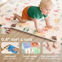 Qaba Baby Play Mat Double-Sided, Foldable Activity Playmat, Waterproof Reversible Playmat for Toddlers, 71" x 59"(m-6)