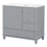 Spacious Bathroom Vanity with 3 Drawers and One-Door Cabinet, Freestanding Cabinet for Small Bathrooms, 36" L x 18.5" W x 33.5" H, Gray(m-13)