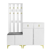 Functional Wardrobe Set with Multiple Compartments, Ideal Storage Unit for Hallways and Mudrooms, 21.5" L x 13.5" W x 68.5" H, White(m-14)