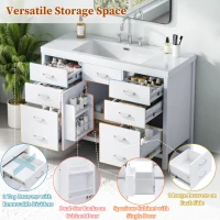 48" Bathroom Vanity with 2" Integrated Resin Sink, Multi- Drawer Vanity Cabinet with Removable Dividers and Door Racks, 47'' L x 19.5'' W x 33.5'' H, White(m-7)