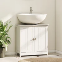 HOMCOM 24" Under Sink Storage Cabinet with 2 Doors and Shelves, Pedestal Sink Bathroom Vanity Furniture, White(m-2)