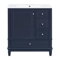 Stylish Bathroom Vanity with Easy-Clean Ceramic Sink and 3 Pre-Drilled Holes, Ideal Cabinet for Modern Bathrooms, 30" L x 18.5" W x 33.5" H, Blue(m-2)